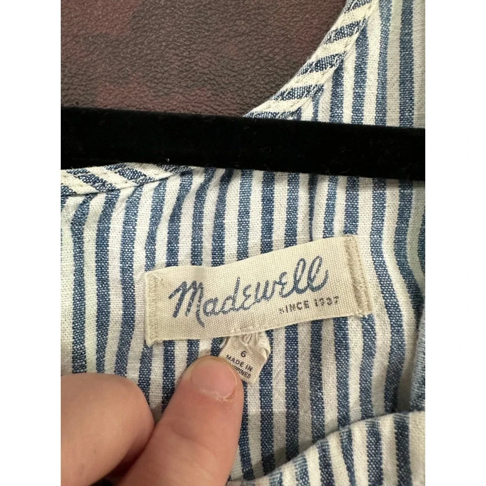 Madewell‎ Blue White Striped Sleeveless Wide Leg Jumpsuit Size 6 Belted Pockets
